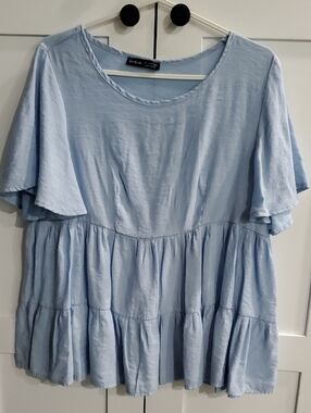 SHEIN Pastel Blue Tiered Flutter Sleeve Top